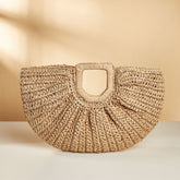 Brown Braided Design Straw Bag